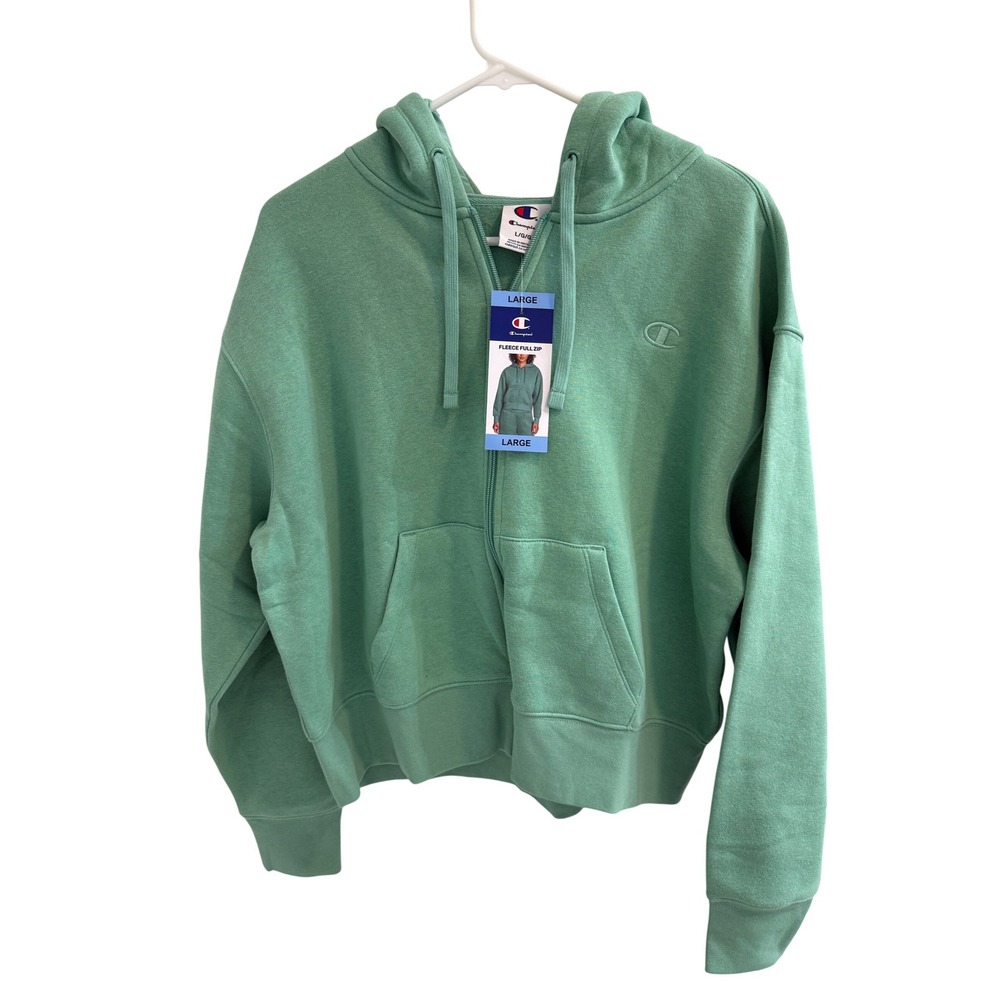 Champion Womens Fleece Full Zip Hoodie Green Sweatshirt Large NWT